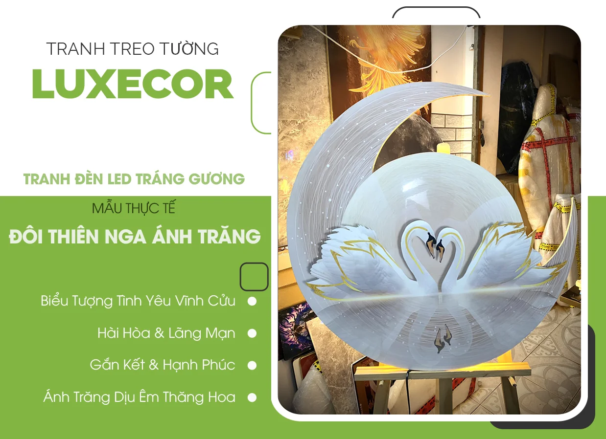 Tranh LED đôi thiên nga ánh trăng Luxecor