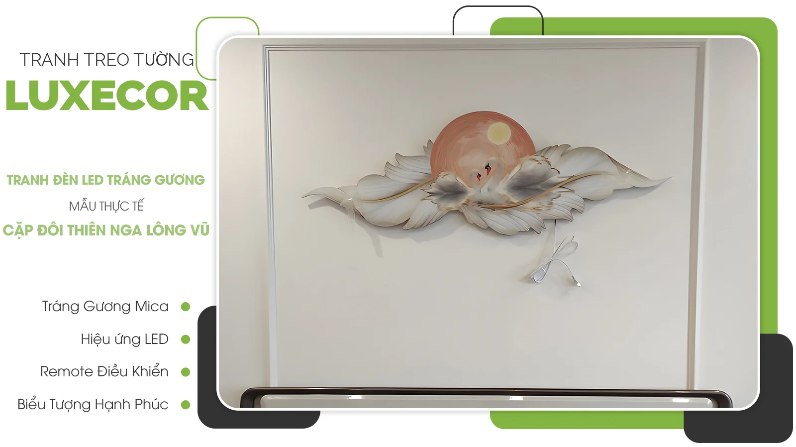 Tranh LED thiên nga lông vũ Luxecor
