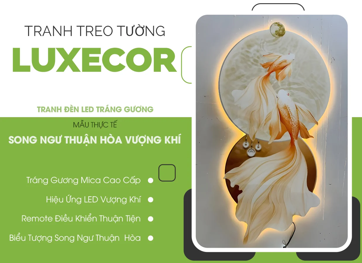 Tranh LED Song Ngư tráng gương thực tế Luxecor