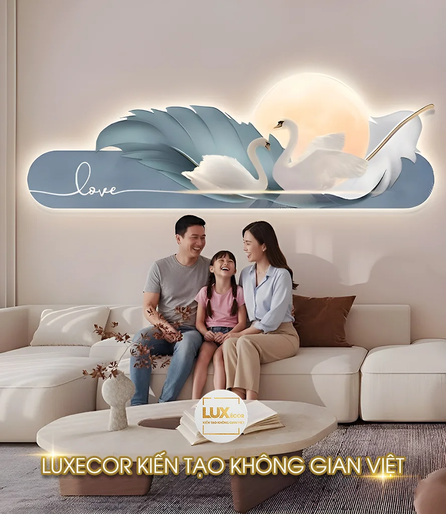 Tranh đèn LED thiên nga xanh pastel Luxecor