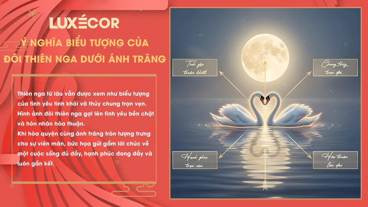 Đôi thiên nga dưới ánh trăng tượng trưng cho hạnh phúc và sự chung thủy