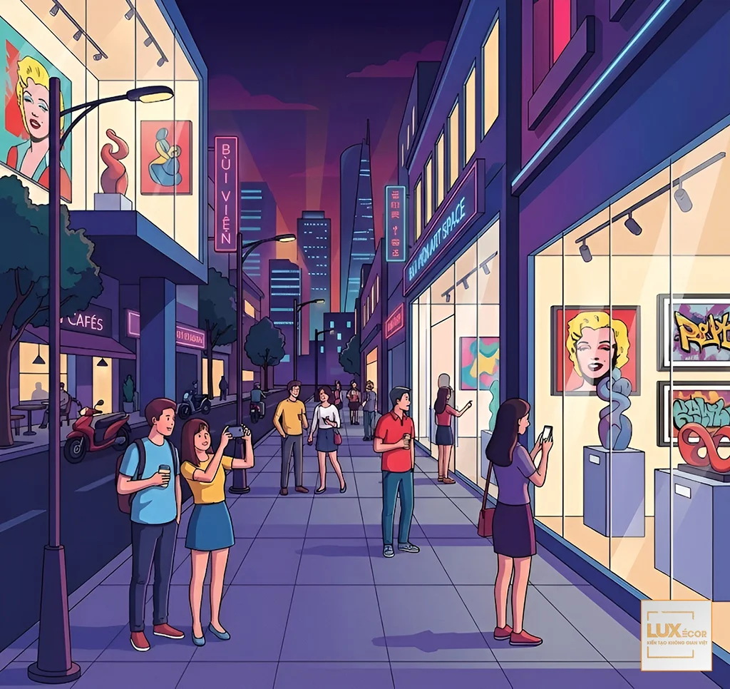 Đường tranh Bùi Viện Sài Gòn với nghệ thuật đương đại đa phong cách