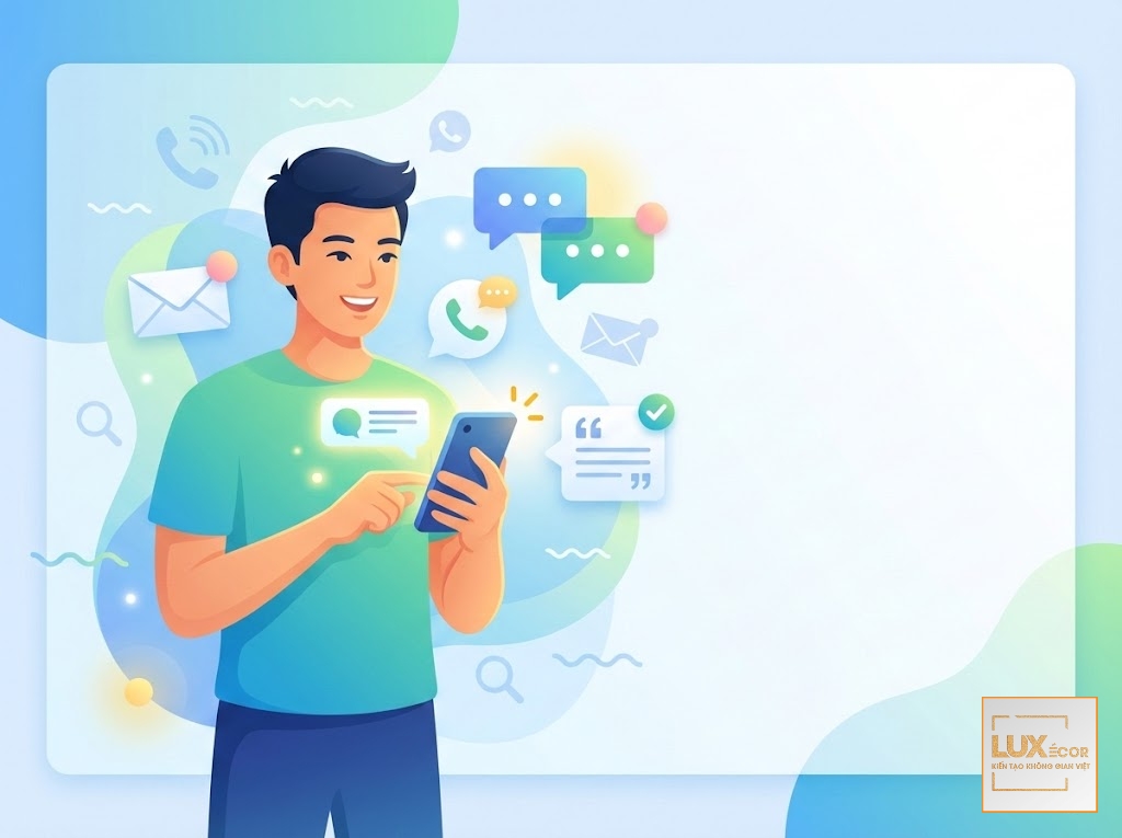 Người Việt Nam đang liên hệ nhận báo giá dịch vụ đóng khung tranh.