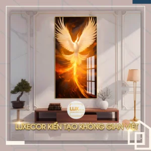 Tranh hỏa phụng phong thủy khổ dọc treo phòng khách tân cổ điển sang trọng