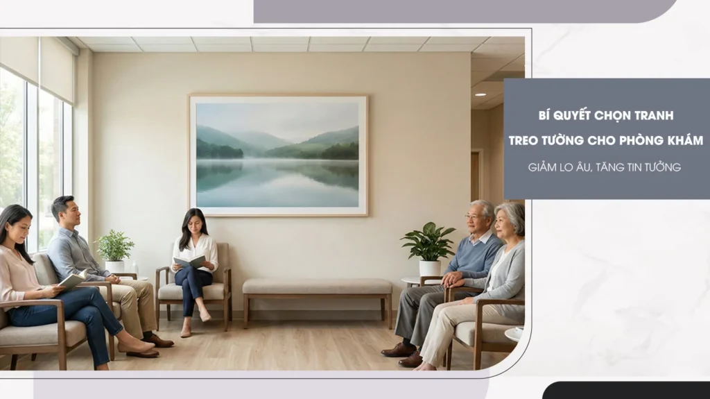 Phòng chờ phòng khám hiện đại với tranh phong cảnh giúp bệnh nhân thư giãn