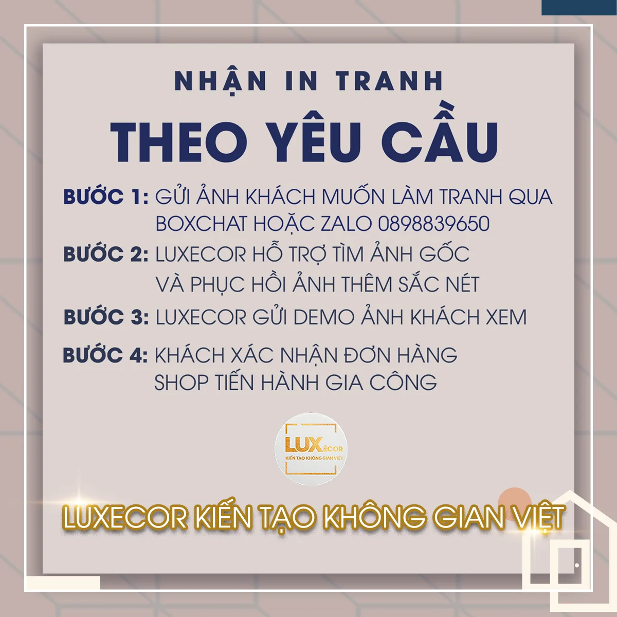 Dịch Vụ In Tranh Tráng Gương Theo Yêu Cầu Chuyên Nghiệp Hướng dẫn 4 bước đặt in tranh tráng gương theo yêu cầu nhanh chóng qua hệ thống Zalo.