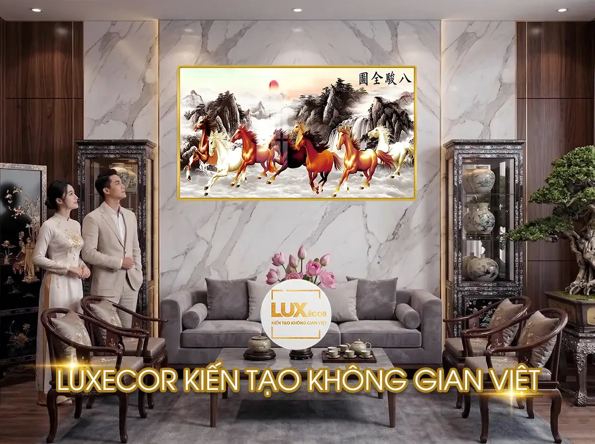 Tranh ngựa 3D tráng gương bát mã truy phong mang lại vượng khí tài lộc cho không gian nội thất hiện đại