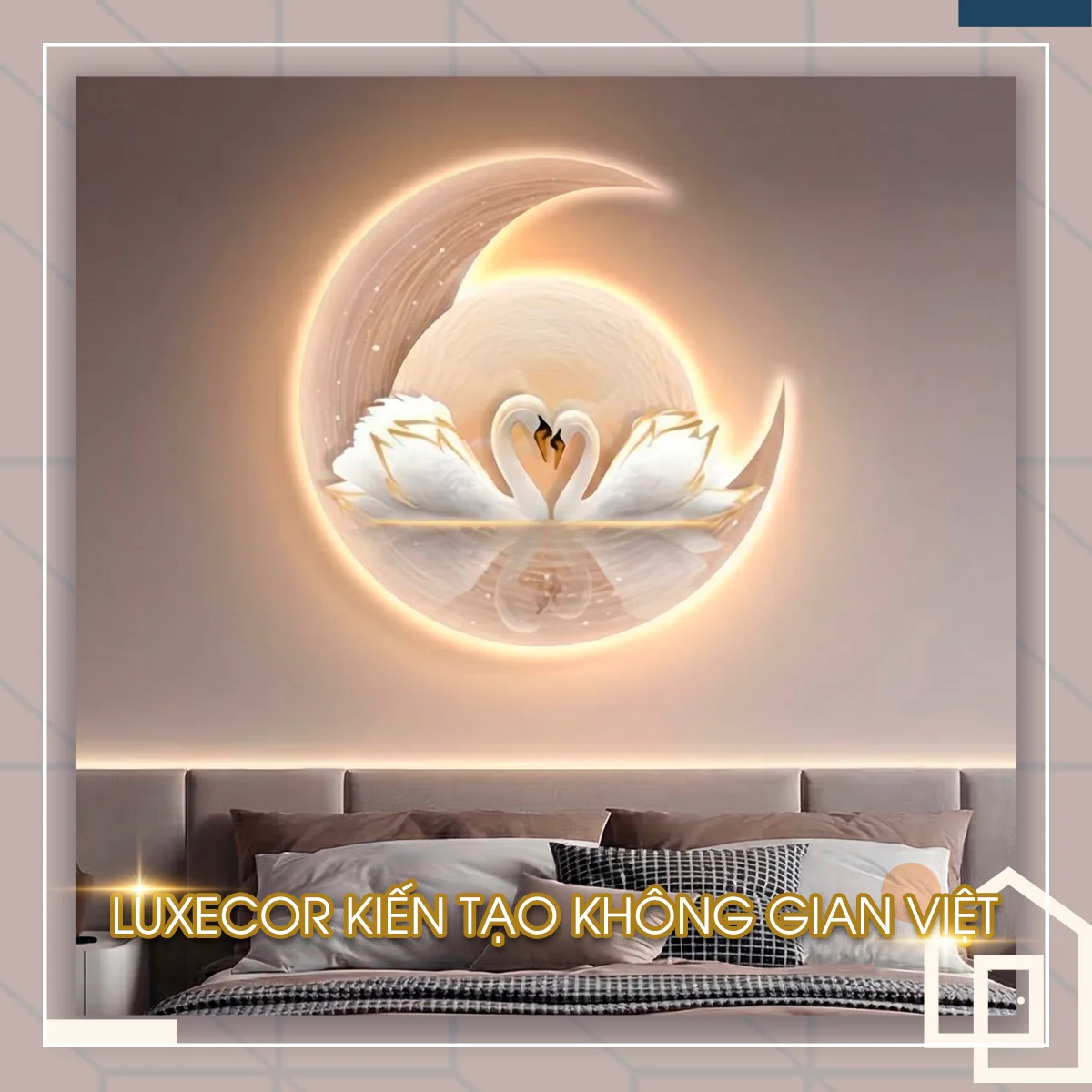Tranh Đèn LED Đôi Thiên Nga Trang Trí Phòng Ngủ Hiện Đại Tranh đèn LED ốp tường đôi thiên nga giúp không gian phòng ngủ thêm lãng mạn và ấm cúng.