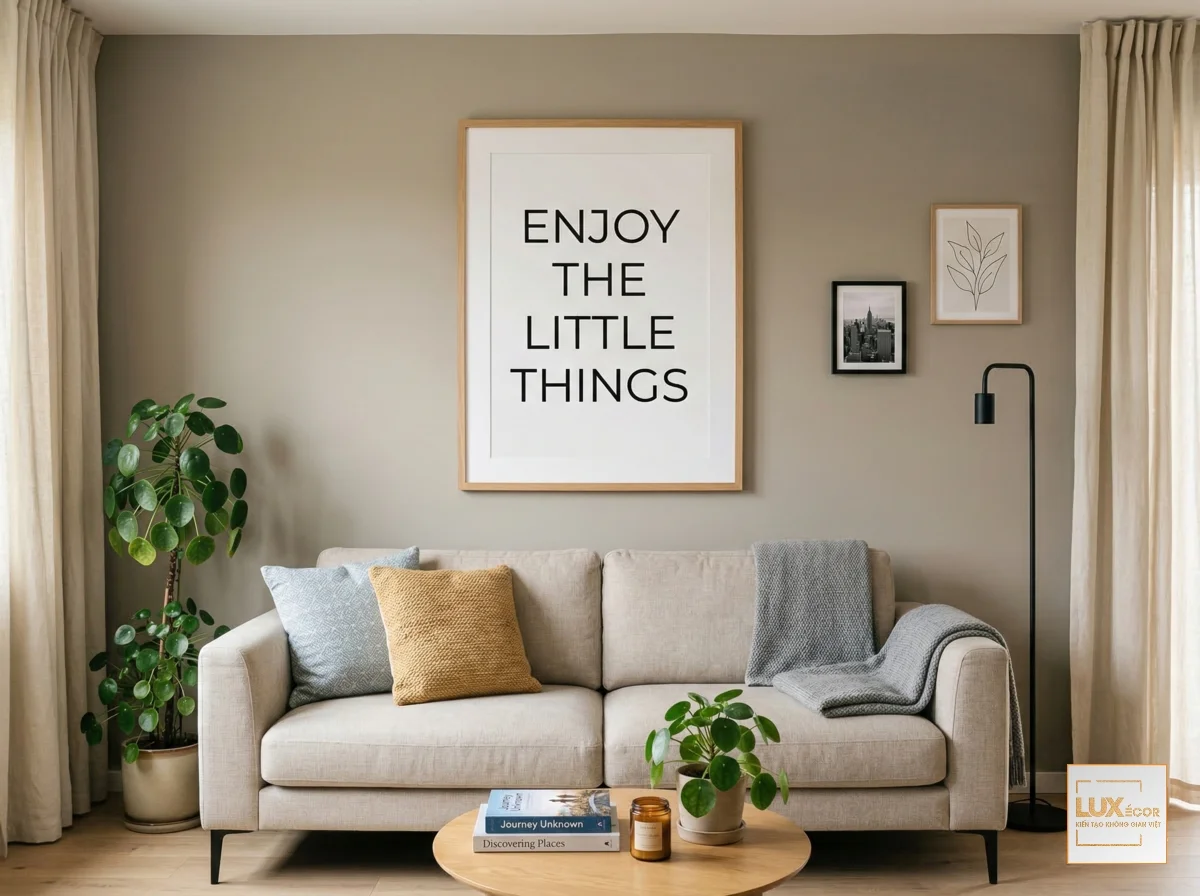 Tranh trích dẫn Quote chữ tiếng Anh đơn giản giúp truyền cảm hứng cho không gian homestay.