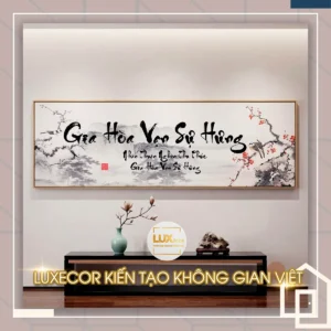 Tranh Gia Hòa Vạn Sự Hưng họa tiết hoa đào giúp rước vượng khí vào không gian sống.