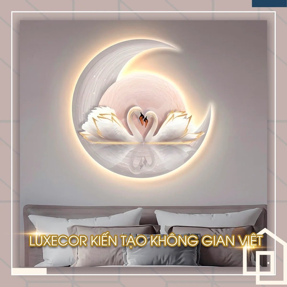 Tranh Tráng Gương Gỗ MDF Khung Viền Composite Treo Phòng Ngủ Ảnh thực tế tranh tráng gương gỗ MDF khung viền composite hình thiên nga decor đầu giường.