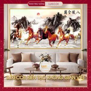 Tranh tráng gương mã đáo thành công gỗ mdf treo tường phòng khách hiện đại thu hút vượng khí.