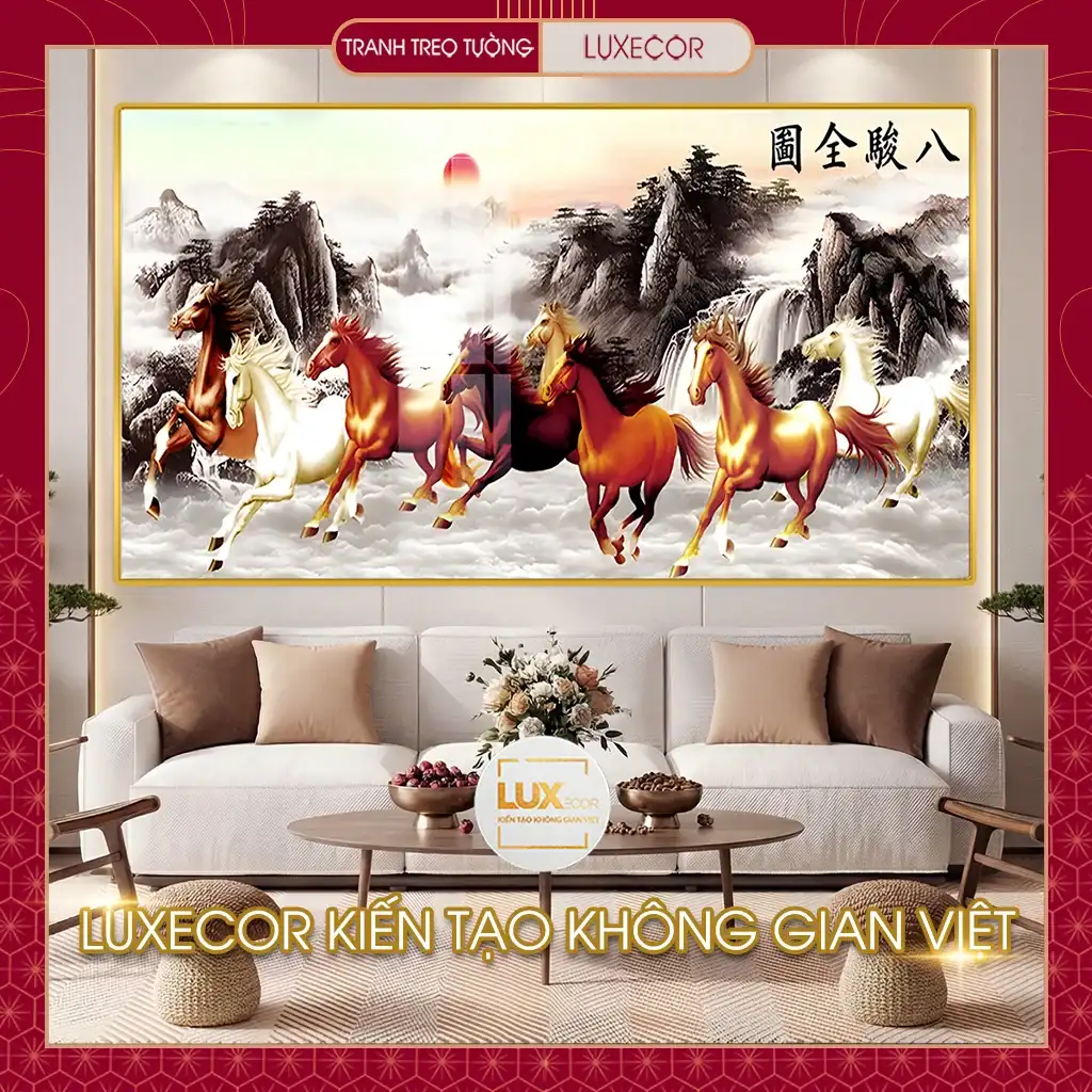 Tranh tráng gương mã đáo thành công gỗ mdf treo tường phòng khách hiện đại thu hút vượng khí.