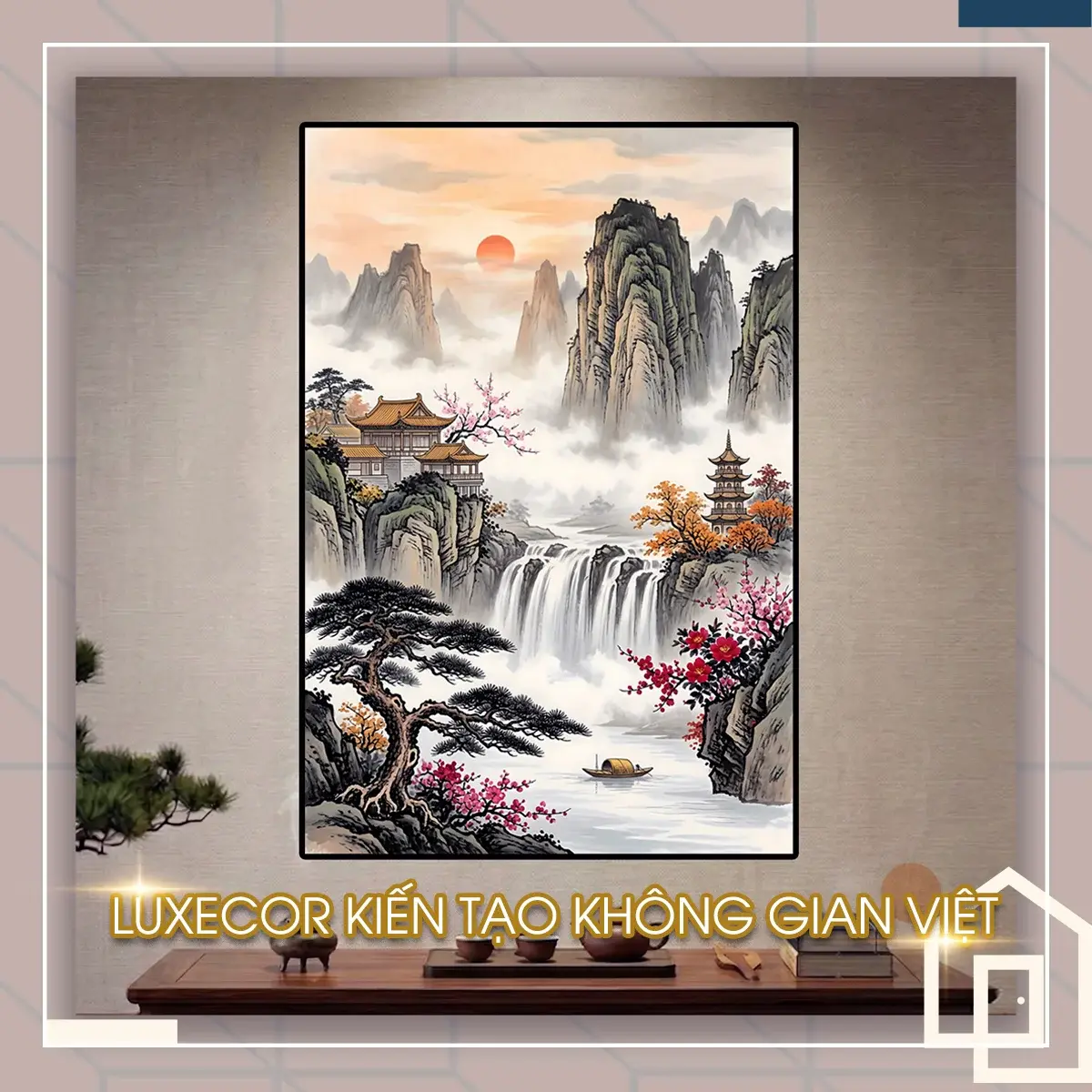 Tranh Tráng Gương Phong Thủy Liên Sơn Vạn Thọ Luxecor Bức tranh tráng gương phong thủy Liên Sơn Vạn Thọ mang lại không gian tĩnh tại, hút vượng khí cho phòng khách.