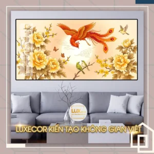 Bức tranh tráng gương phượng hoàng đón nắng vàng trang trí phòng khách chuẩn phong thủy.
