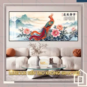 Bức tranh tráng gương phượng hoàng non nước hữu tình trang trí phòng làm việc giám đốc.